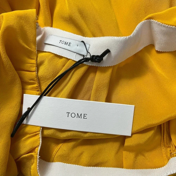 Tome Bow Tie Front Midi Silk Skirt in Marigold Yellow Size US Large - Picture 11 of 12